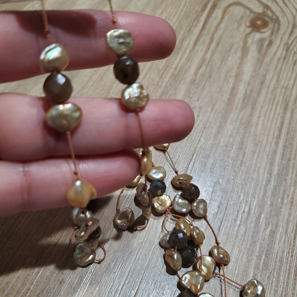 Labradorite Champagne Pearl Beads Sterling Silver Clasp Long 30" Necklace - Picture 8 of 10